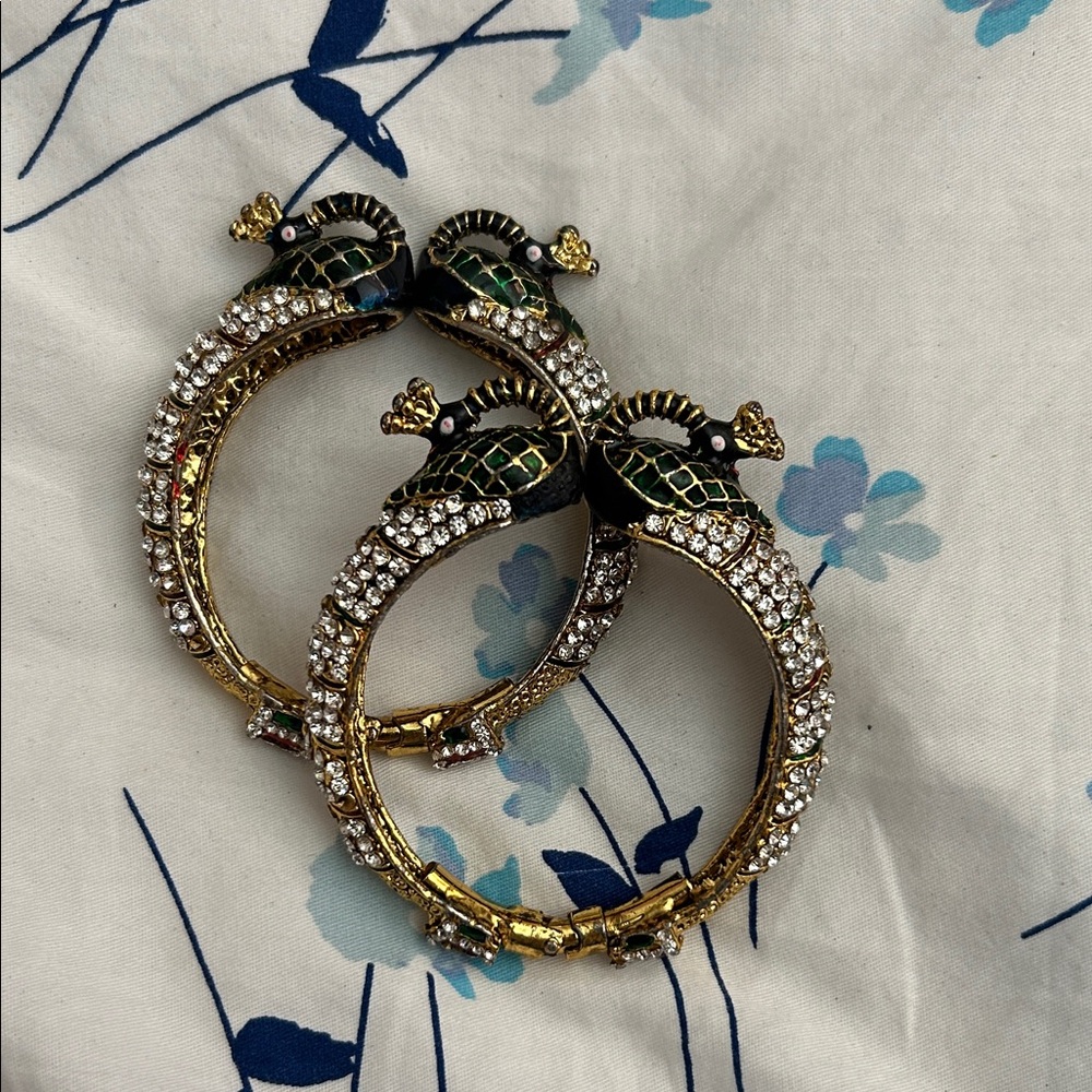 Elegant Gold and Black Peacock Bangles